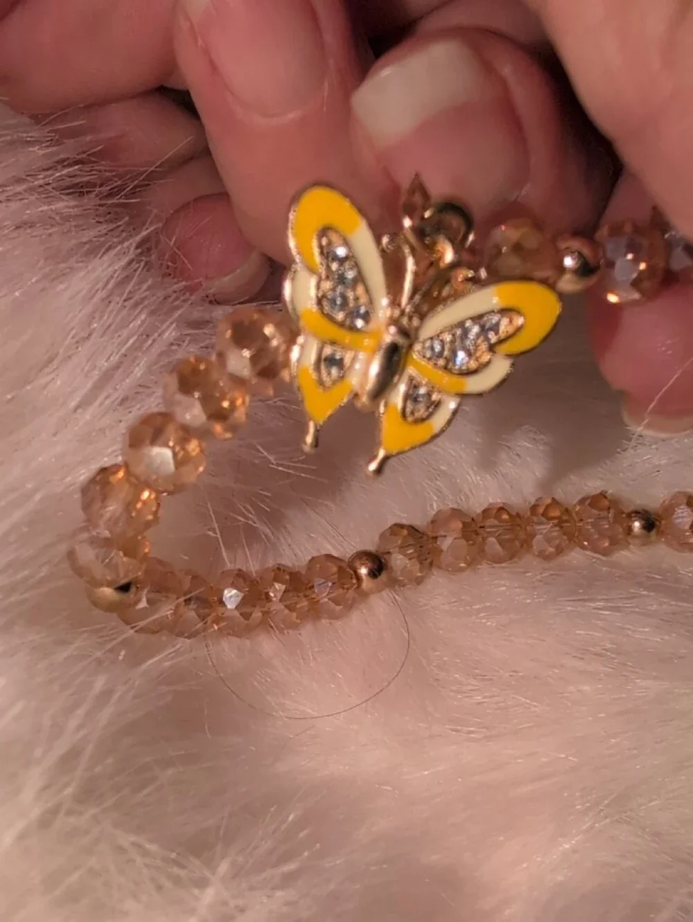 Crystal Bead Stretch Bracelet with Yellow Butterfly Charm